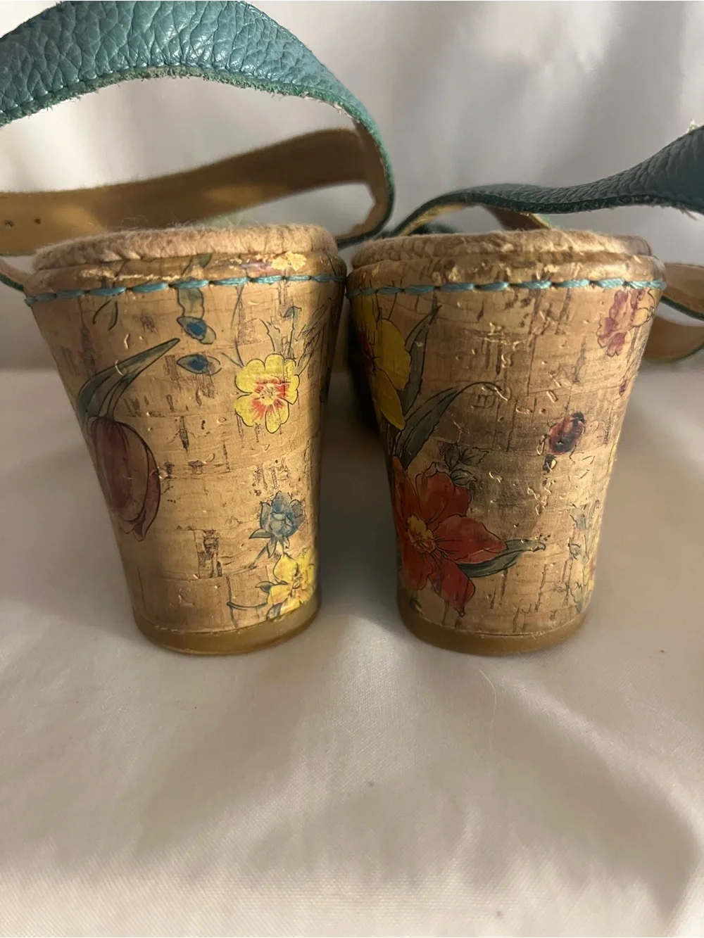 b.o.c. Teal Flower Cork Wedge Sandals